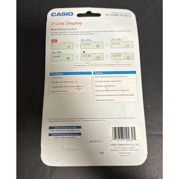 Casio FX-115MS Plus-SR Scientific Calculator 2 Line Display Sealed AP SAT PSAT - Picture 2 of 4